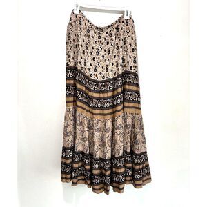 White Tag tiered skirt boomstick bohemian rayon brown timeless casual women16/18